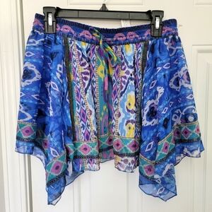 NWOT ZARA Geometric Mini Skirt Lined Asymmetric Hem Purple Blue Flowy Small